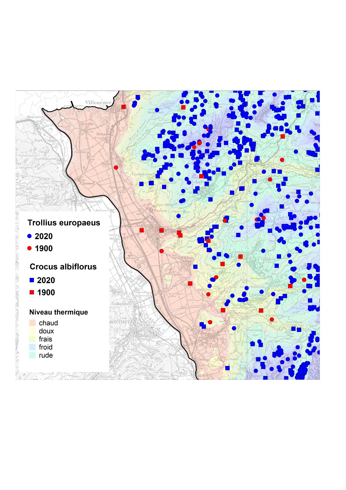 Carte de distribution du trolle et du crocus